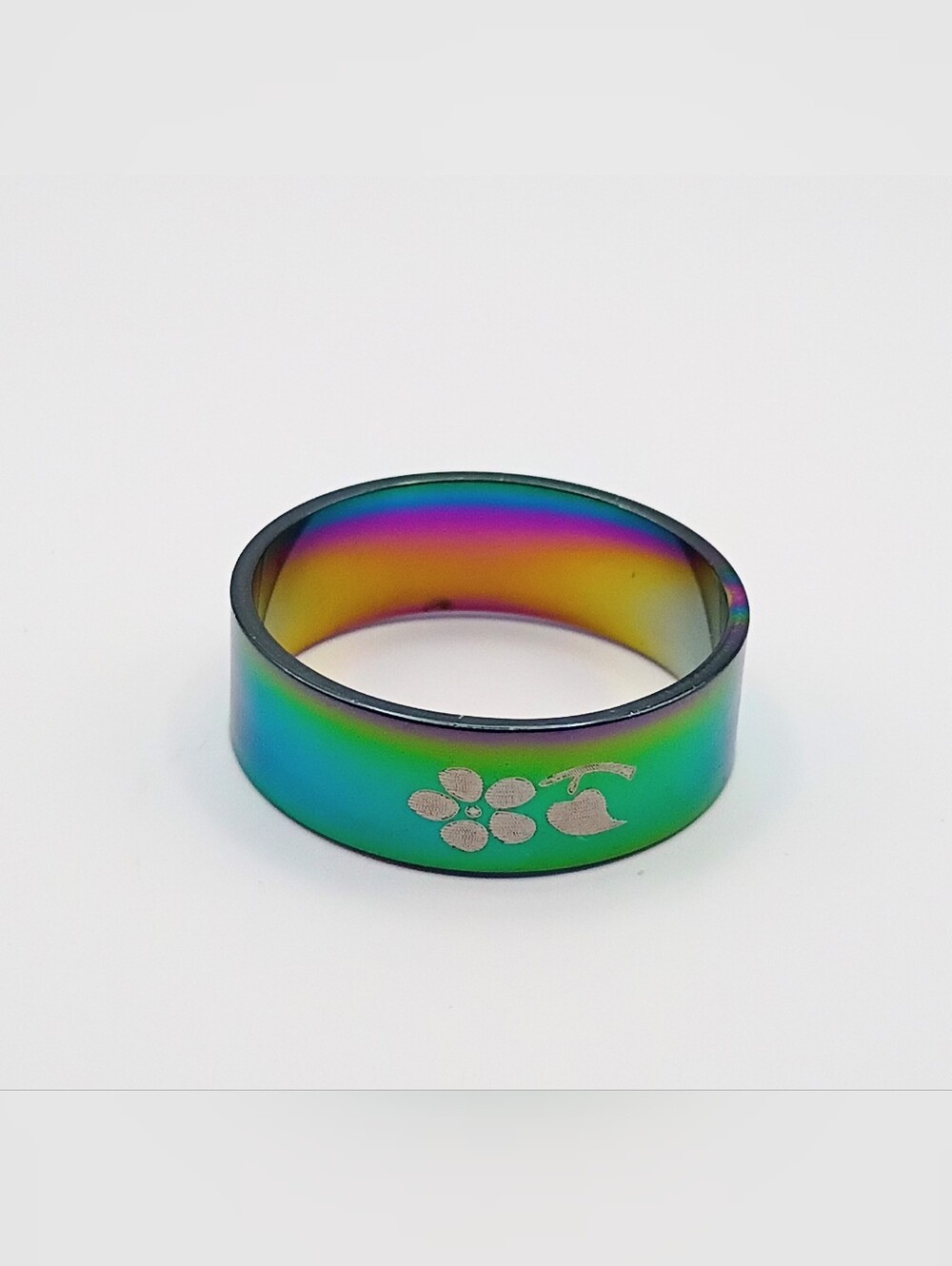 Stainless Steel Iridescent Flower Ring US Size 10